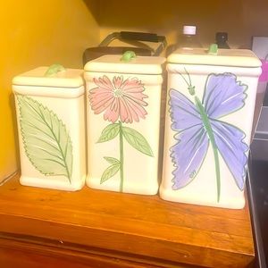 3 Containor Jars Tan Pink Purple Green